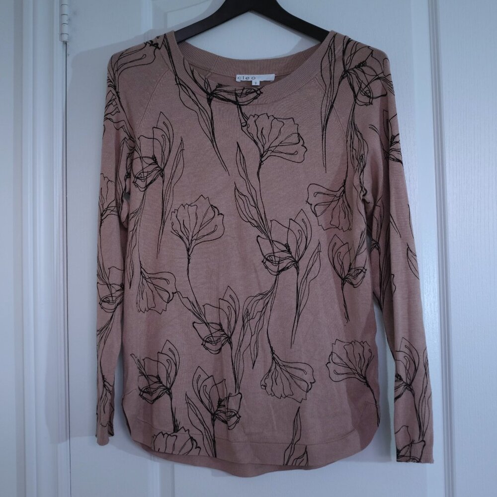 COPY - Cleo dust pink crewneck Fine Knit  sweater with large black floral print…